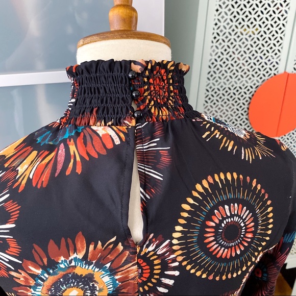 NWOT Nanette Lepore Smocked Printed High Low Dress - Picture 4 of 8